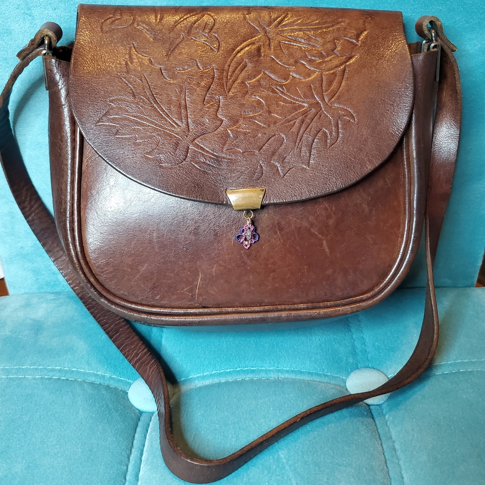 Elegant - Brown - Leather - Embossed - Shoulder Bag